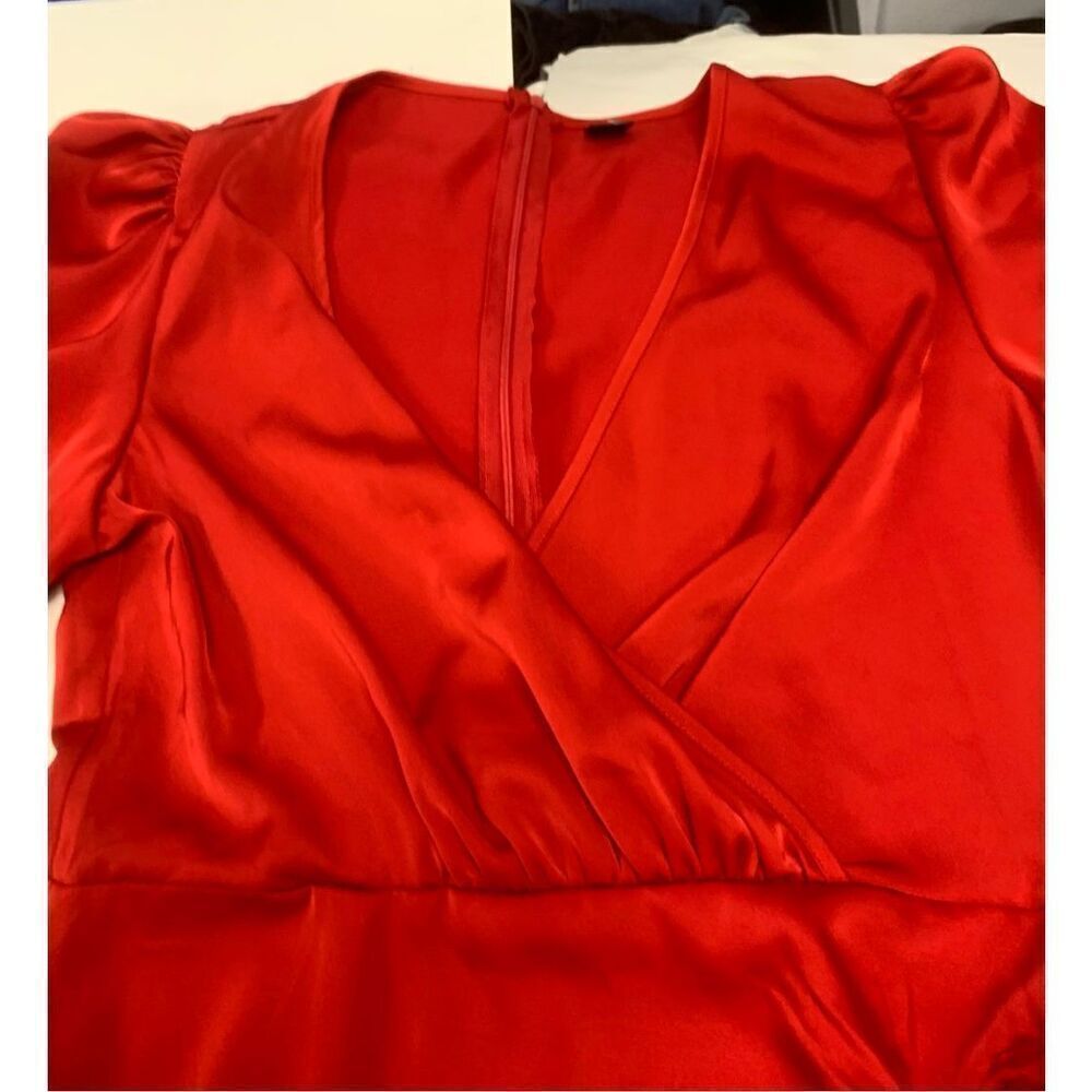 Red Long Sleeve Wrap Style Dress - Picture 4 of 5